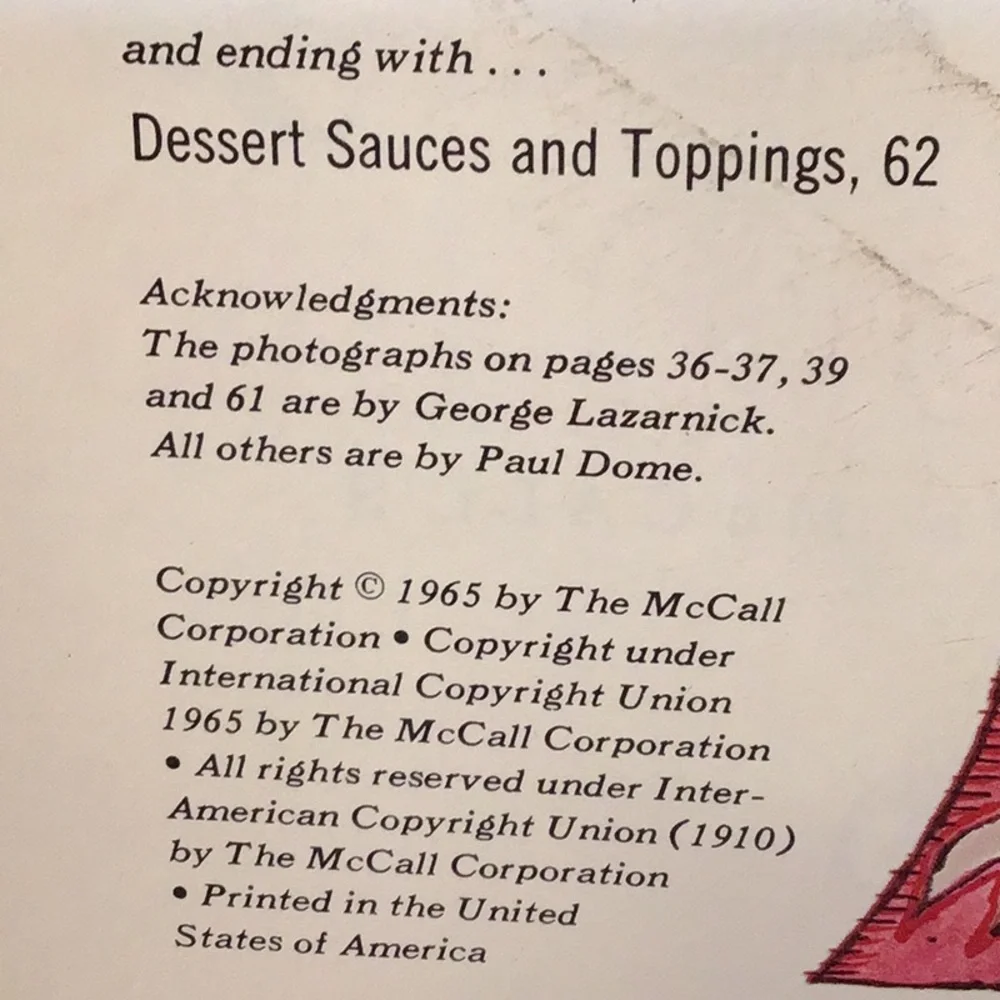McCalls 1965 dessert recipes 65 page recipe book